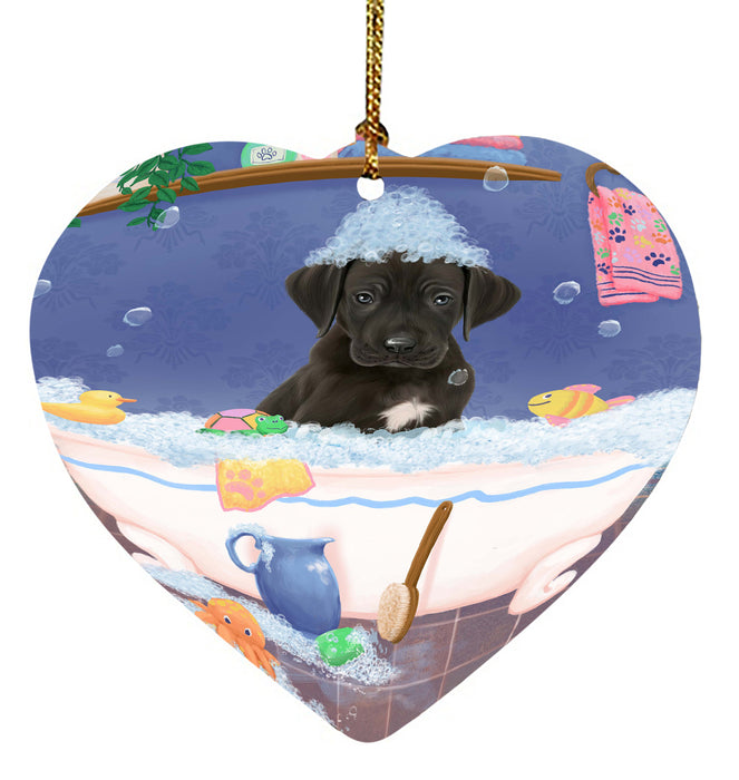 Rub A Dub Dog In A Tub Great Dane Dog Heart Christmas Ornament HPORA58616