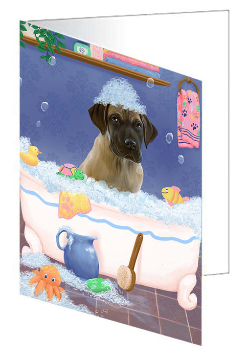 Rub A Dub Dog In A Tub Great Dane Dog Handmade Artwork Assorted Pets Greeting Cards and Note Cards with Envelopes for All Occasions and Holiday Seasons GCD79445