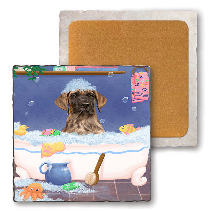Rub A Dub Dog In A Tub Great Dane Dog Set of 4 Natural Stone Marble Tile Coasters MCST52378