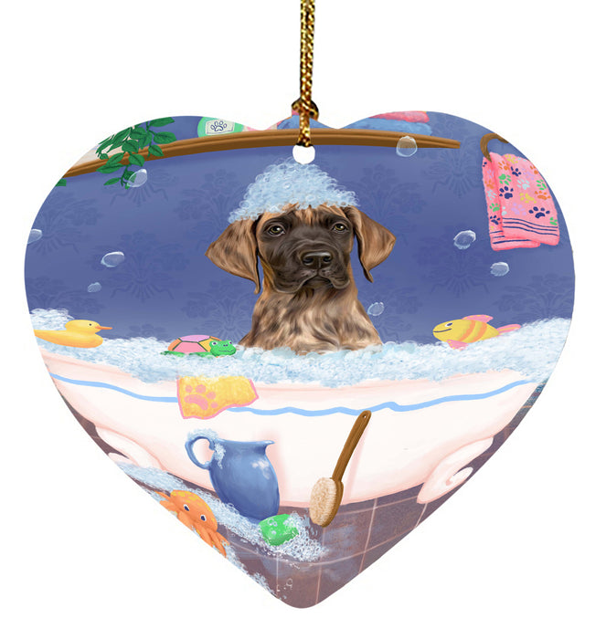 Rub A Dub Dog In A Tub Great Dane Dog Heart Christmas Ornament HPORA58618