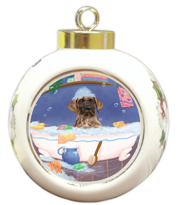 Rub A Dub Dog In A Tub Great Dane Dog Round Ball Christmas Ornament RBPOR58602