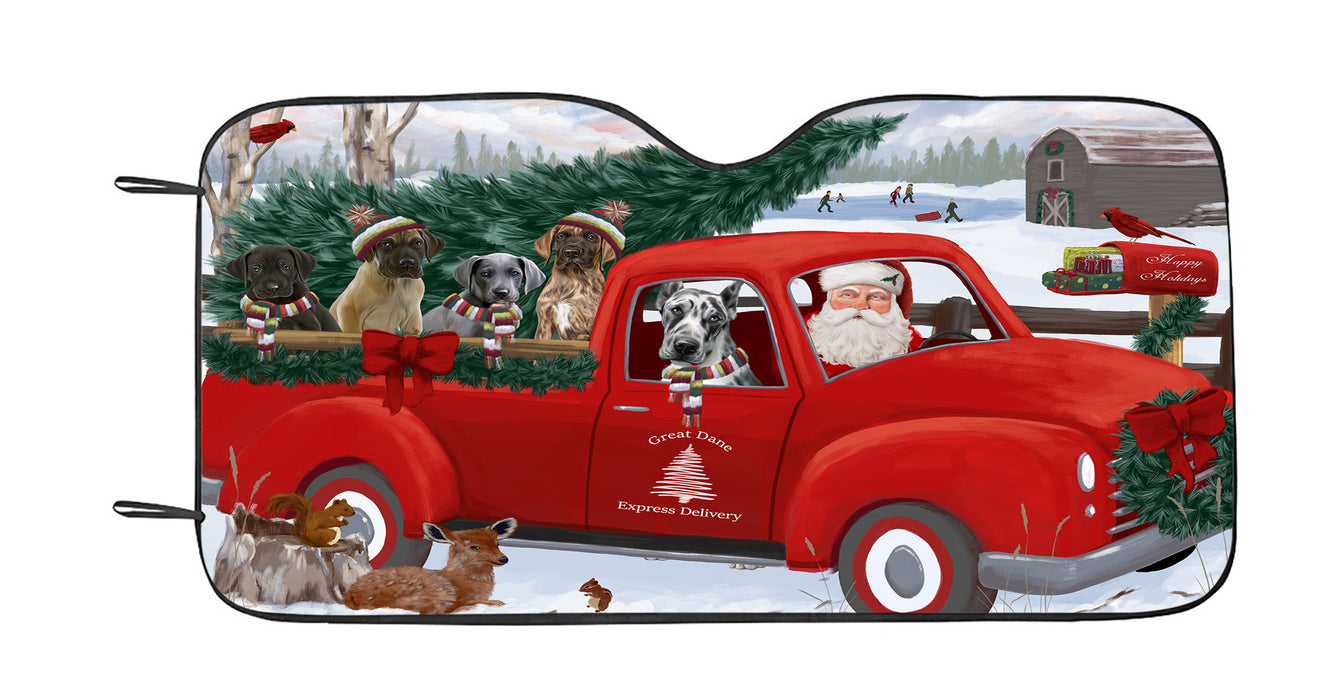 Christmas Santa Express Delivery Red Truck Great Dane Dogs Car Sun Shade