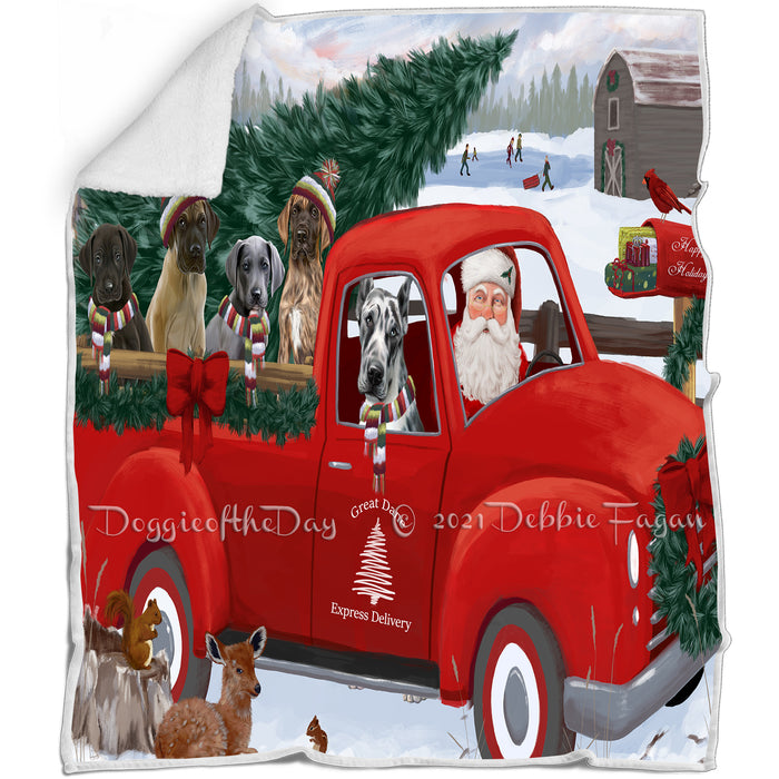 Christmas Santa Express Delivery Red Truck Great Danes Dog Family Blanket BLNKT112719