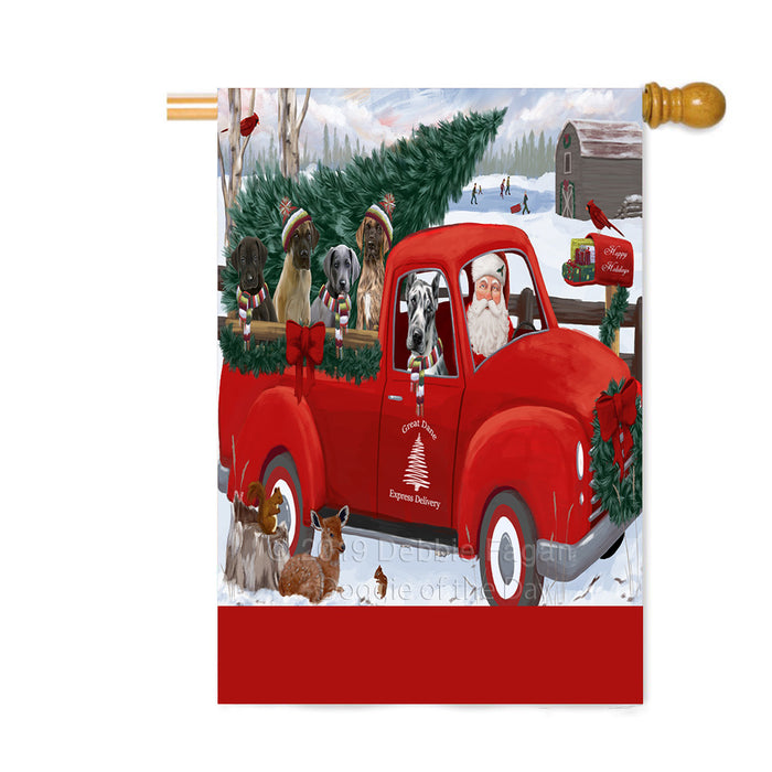Personalized Christmas Santa Red Truck Express Delivery Great Dane Dogs Custom House Flag FLG-DOTD-A57711