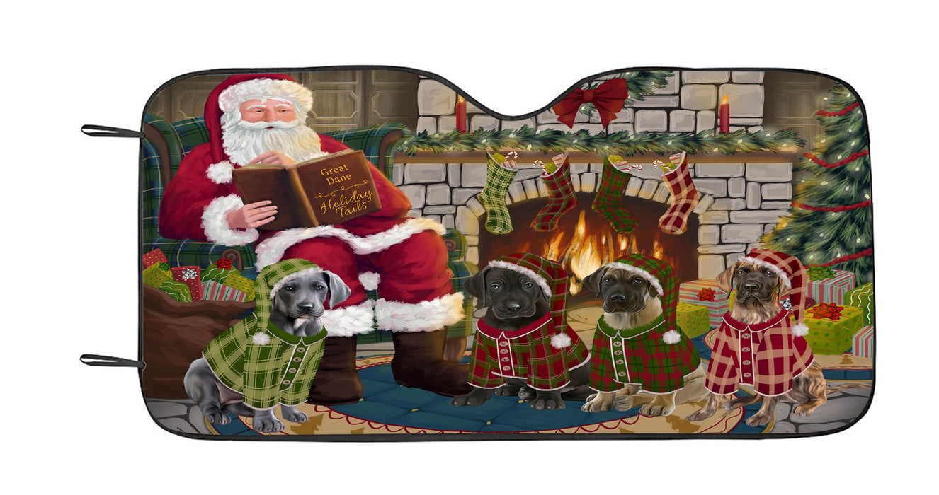Christmas Cozy Holiday Fire Tails Great Dane Dogs Car Sun Shade