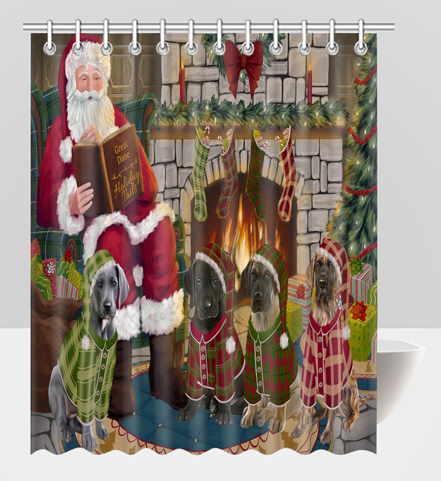 Christmas Cozy Holiday Fire Tails Great Dane Dogs Shower Curtain