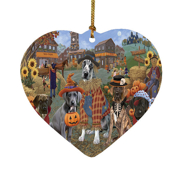 Halloween 'Round Town Great Dane Dogs Heart Christmas Ornament HPOR57500