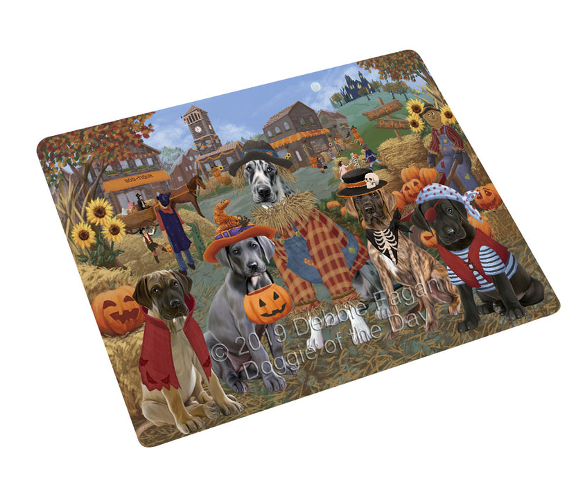 Halloween 'Round Town And Fall Pumpkin Scarecrow Both Great Dane Dogs Cutting Board C77131