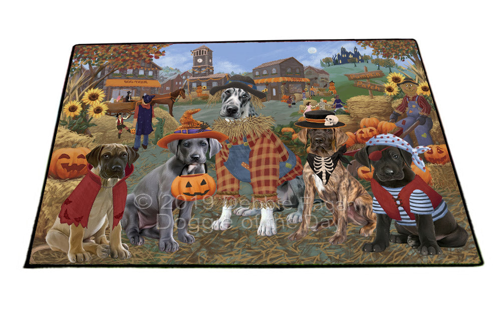 Halloween 'Round Town And Fall Pumpkin Scarecrow Both Great Dane Dogs Floormat FLMS53945