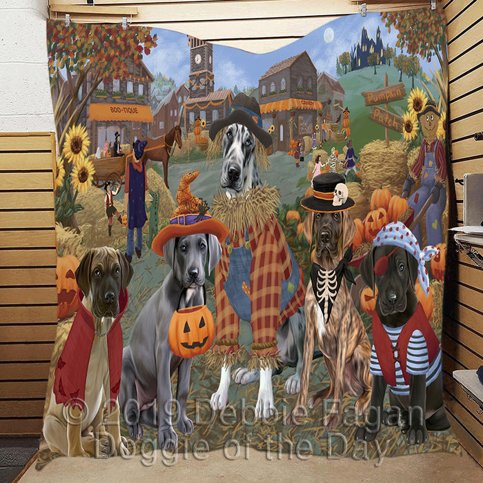 Halloween 'Round Town and Fall Pumpkin Scarecrow Both Great Dane Dogs Quilt