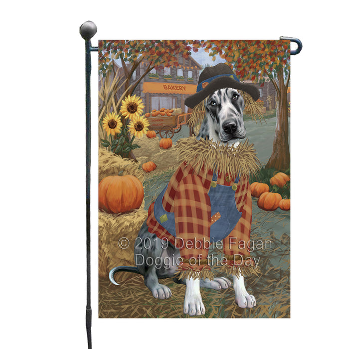 Halloween 'Round Town And Fall Pumpkin Scarecrow Both Great Dane Dogs Garden Flag GFLG65661