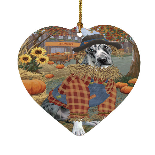 Fall Pumpkin Scarecrow Great Dane Dogs Heart Christmas Ornament HPOR57561