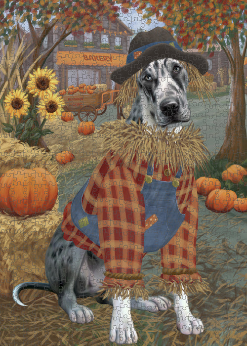 Halloween 'Round Town And Fall Pumpkin Scarecrow Both Great Dane Dogs Puzzle with Photo Tin PUZL96552