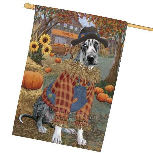 Halloween 'Round Town And Fall Pumpkin Scarecrow Both Great Dane Dogs House Flag FLG65717
