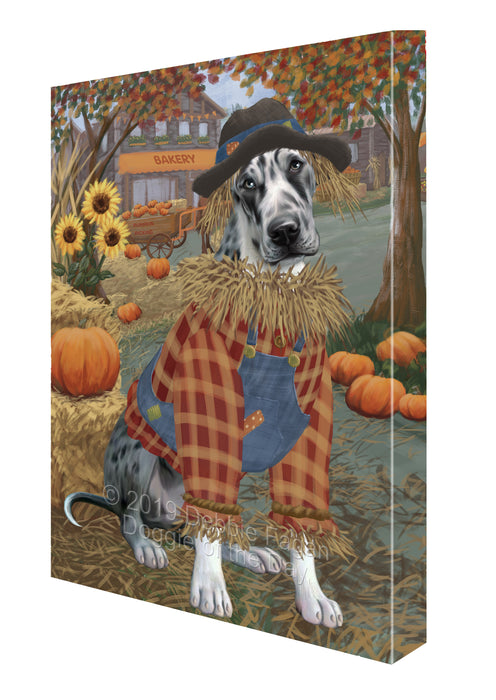 Halloween 'Round Town And Fall Pumpkin Scarecrow Both Great Dane Dogs Canvas Print Wall Art Décor CVS140138