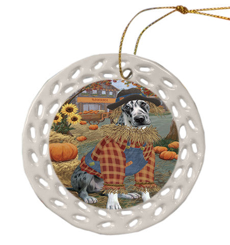 Fall Pumpkin Scarecrow Great Dane Dogs Ceramic Doily Ornament DPOR57561