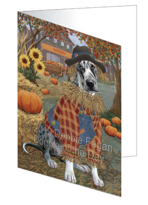 Fall Pumpkin Scarecrow Great Dane Dog Handmade Artwork Assorted Pets Greeting Cards and Note Cards with Envelopes for All Occasions and Holiday Seasons GCD78029