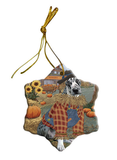 Fall Pumpkin Scarecrow Great Dane Dogs Star Porcelain Ornament SPOR57561