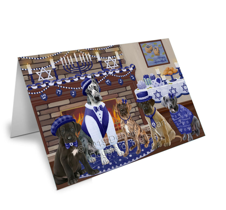 Happy Hanukkah Family Great Dane Dogs Handmade Artwork Assorted Pets Greeting Cards and Note Cards with Envelopes for All Occasions and Holiday Seasons GCD78212