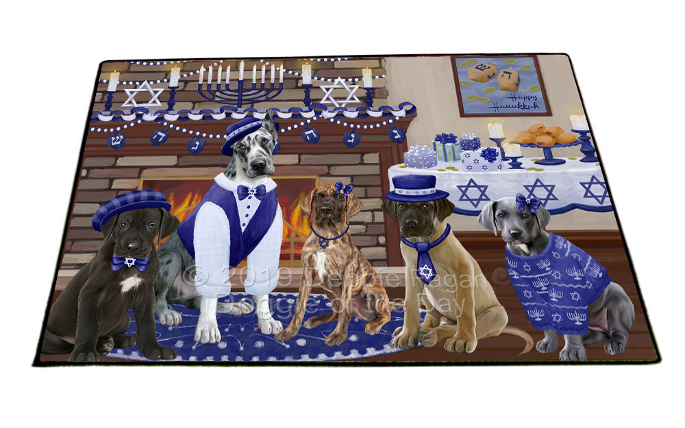Happy Hanukkah Family and Happy Hanukkah Both Great Dane Dogs Floormat FLMS54128