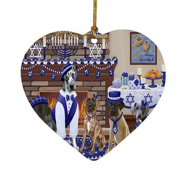 Happy Hanukkah Family Great Dane Dogs Heart Christmas Ornament HPOR57622