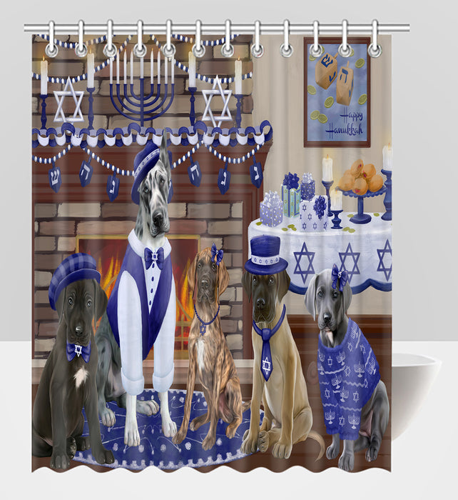 Happy Hanukkah Family Great Dane Dogs Shower Curtain