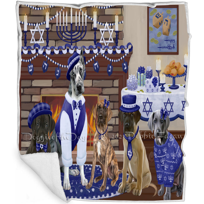 Happy Hanukkah Family and Happy Hanukkah Both Great Dane Dogs Blanket BLNKT140564