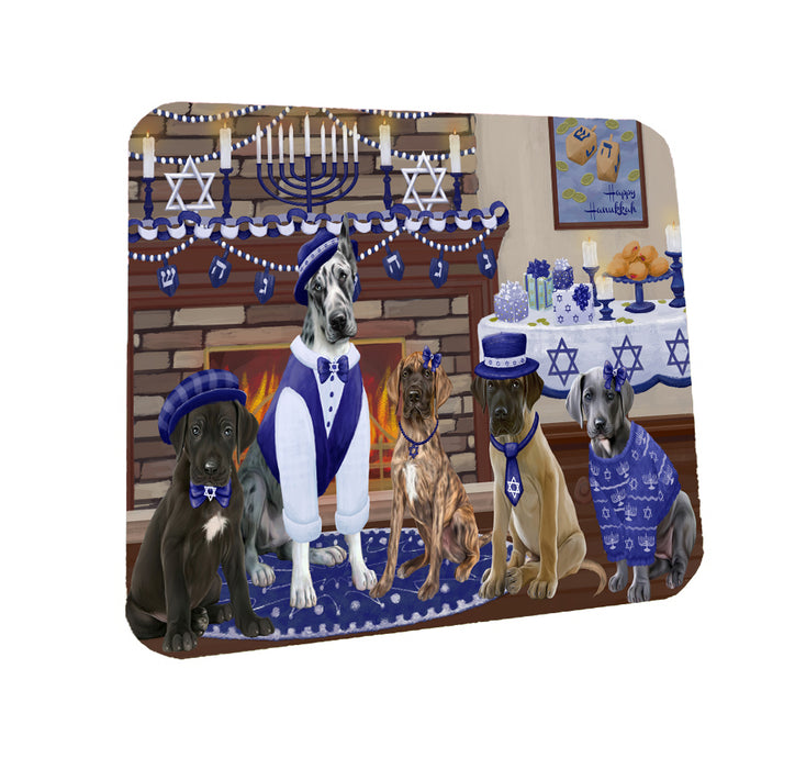 Happy Hanukkah Family Great Dane Dogs Coasters Set of 4 CSTA57578