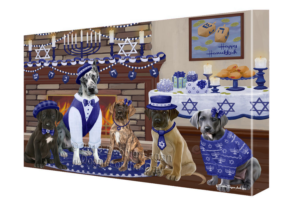 Happy Hanukkah Family and Happy Hanukkah Both Great Dane Dogs Canvas Print Wall Art Décor CVS141191