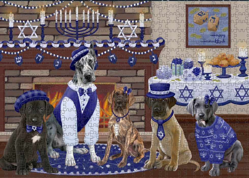 Happy Hanukkah Family and Happy Hanukkah Both Great Dane Dogs Puzzle with Photo Tin PUZL96796