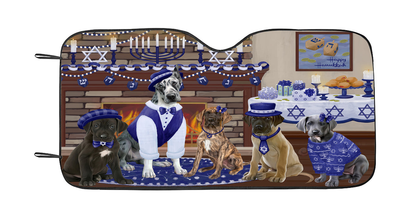 Happy Hanukkah Family Great Dane Dogs Car Sun Shade