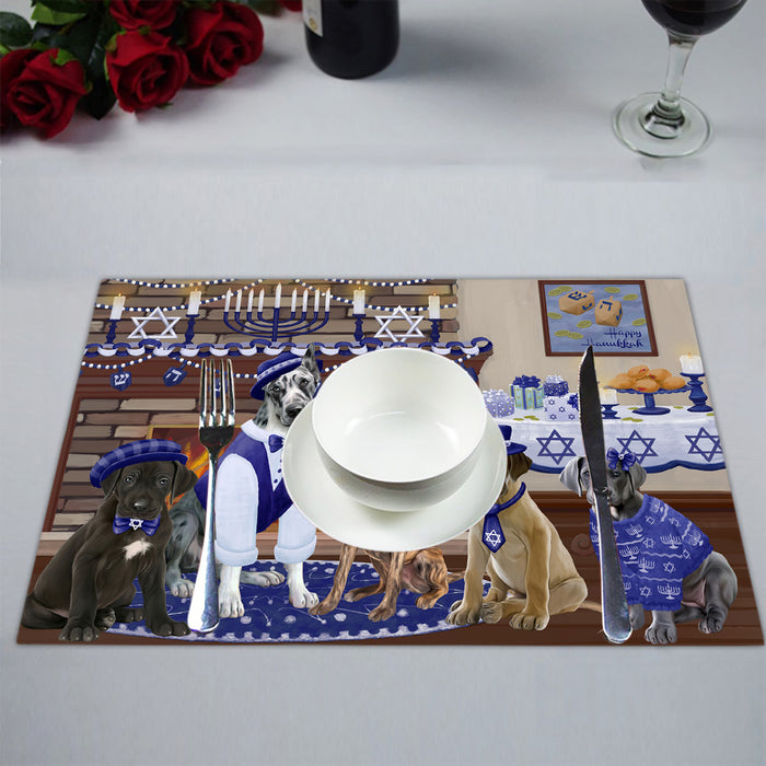 Happy Hanukkah Family Great Dane Dogs Placemat