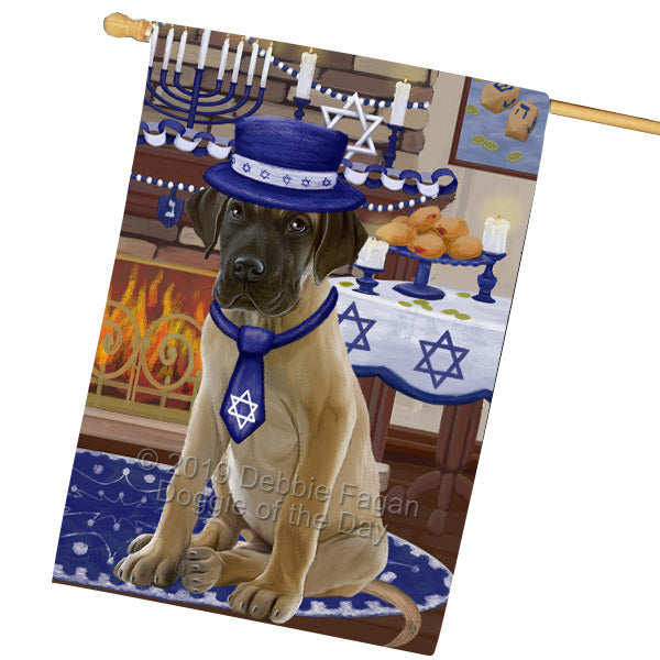 Happy Hanukkah Family and Happy Hanukkah Both Great Dane Dog House Flag FLG65778