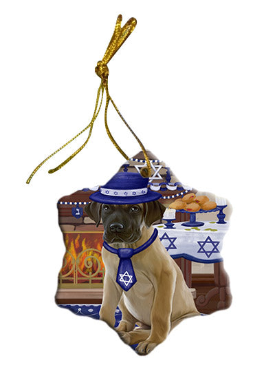 Happy Hanukkah Great Dane Dog Star Porcelain Ornament SPOR57678