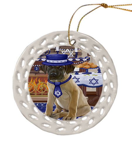 Happy Hanukkah Great Dane Dog Ceramic Doily Ornament DPOR57678
