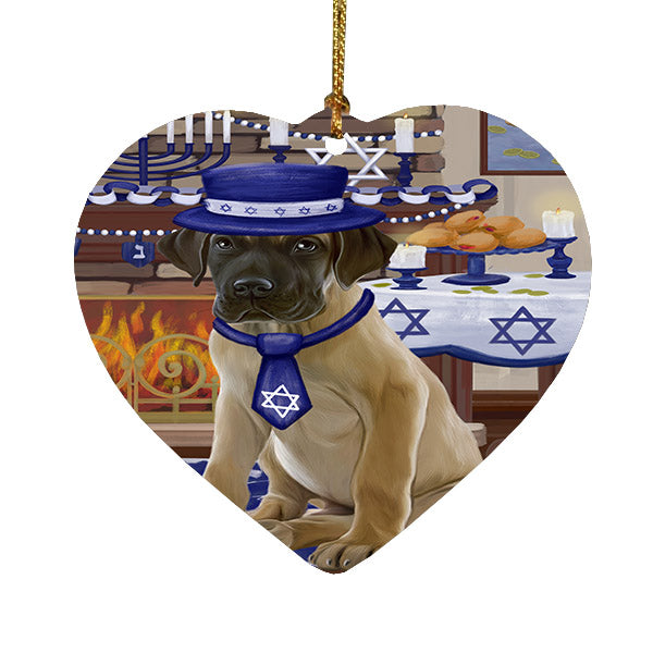 Happy Hanukkah Great Dane Dog Heart Christmas Ornament HPOR57678