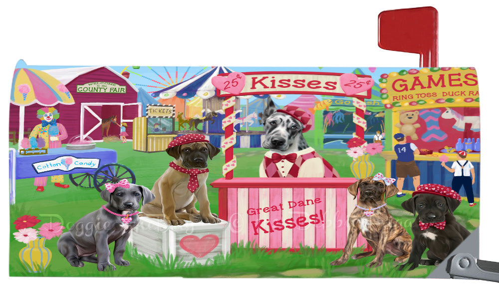 Carnival Kissing Booth Great Dane Dogs Magnetic Mailbox Cover Both Sides Pet Theme Printed Decorative Letter Box Wrap Case Postbox Thick Magnetic Vinyl Material