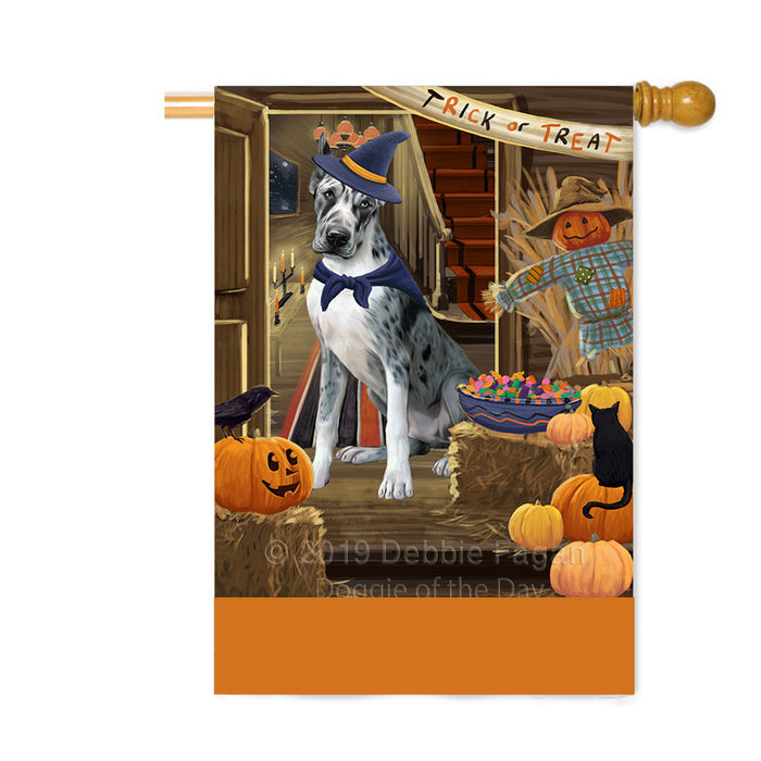 Personalized Enter at Own Risk Trick or Treat Halloween Great Dane Dog Custom House Flag FLG-DOTD-A59652
