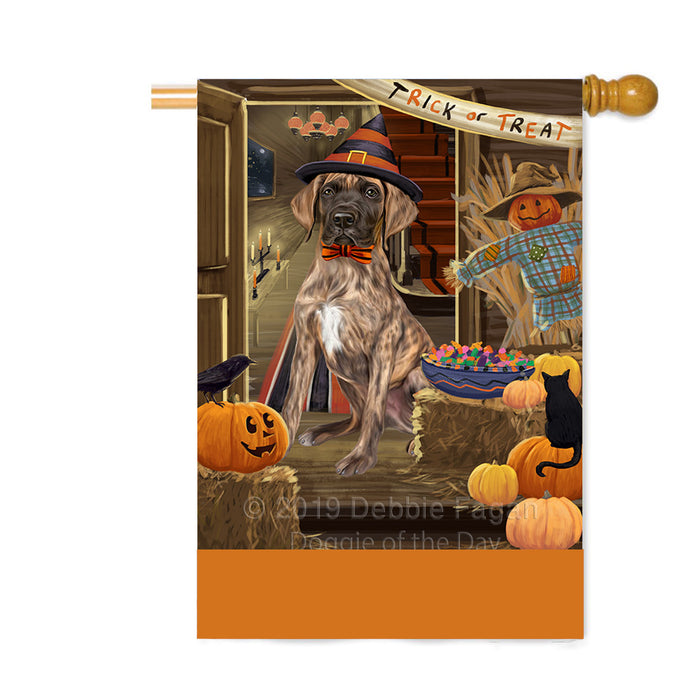 Personalized Enter at Own Risk Trick or Treat Halloween Great Dane Dog Custom House Flag FLG-DOTD-A59657