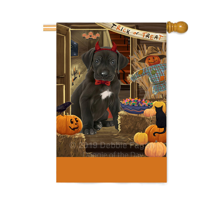 Personalized Enter at Own Risk Trick or Treat Halloween Great Dane Dog Custom House Flag FLG-DOTD-A59656