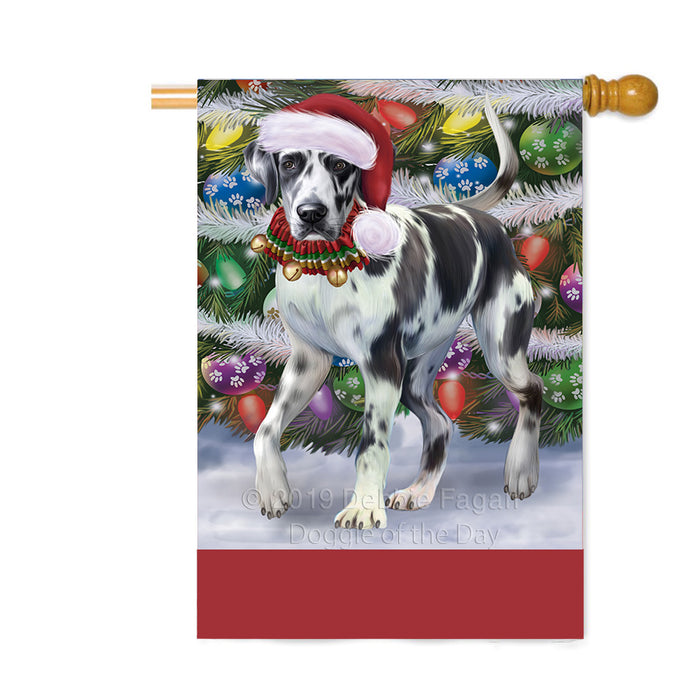 Personalized Trotting in the Snow Great Dane Dog Custom House Flag FLG-DOTD-A60794