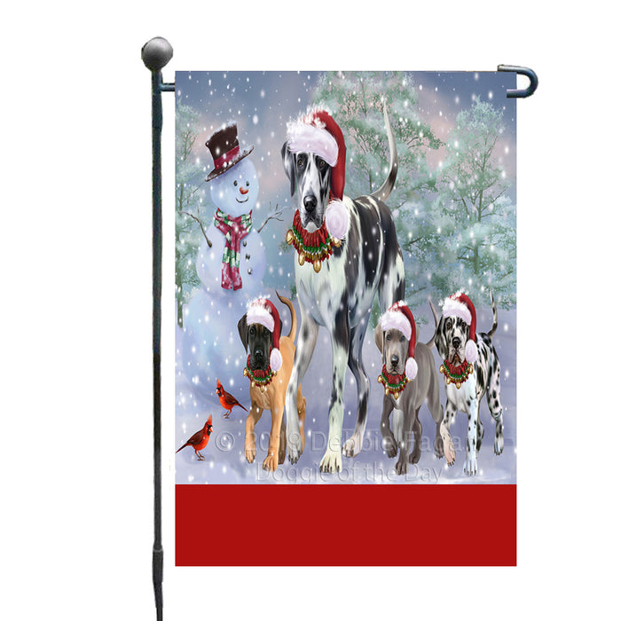 Personalized Christmas Running Family Great Dane Dogs Custom Garden Flags GFLG-DOTD-A60335