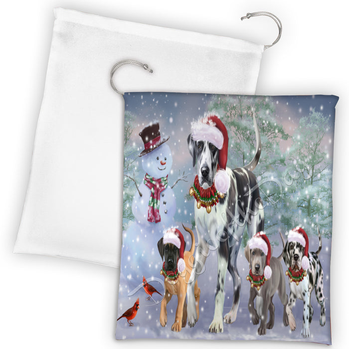 Christmas Running Fammily Great Dane Dogs Drawstring Laundry or Gift Bag LGB48229