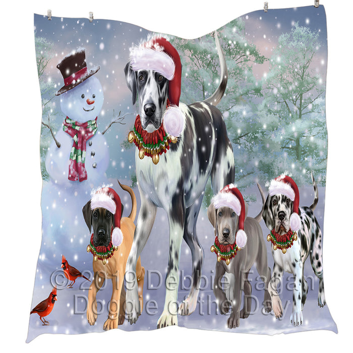 Christmas Running Fammily Great Dane Dogs Quilt