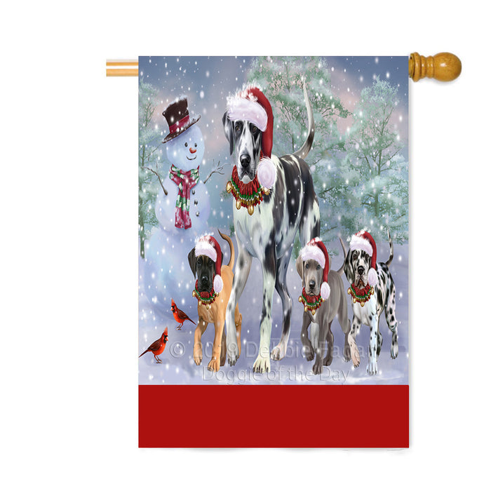 Personalized Christmas Running Family Great Dane Dogs Custom House Flag FLG-DOTD-A60391