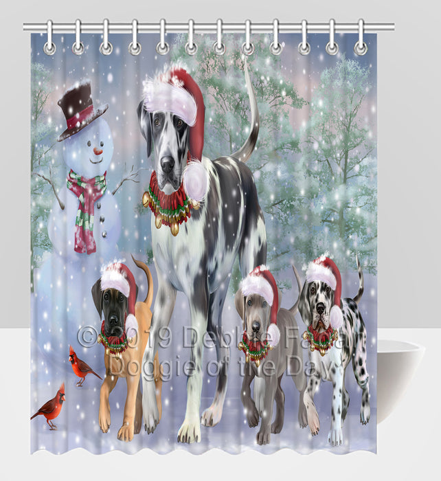 Christmas Running Fammily Great Dane Dogs Shower Curtain