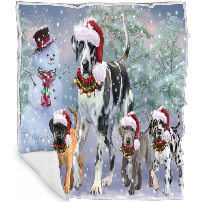 Christmas Running Family Great Danes Dog Blanket BLNKT129162