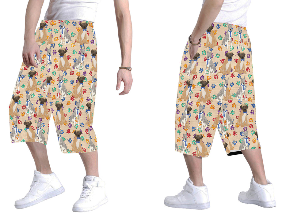 Rainbow Paw Print Great Dane Dogs Blue All Over Print Men's Baggy Shorts