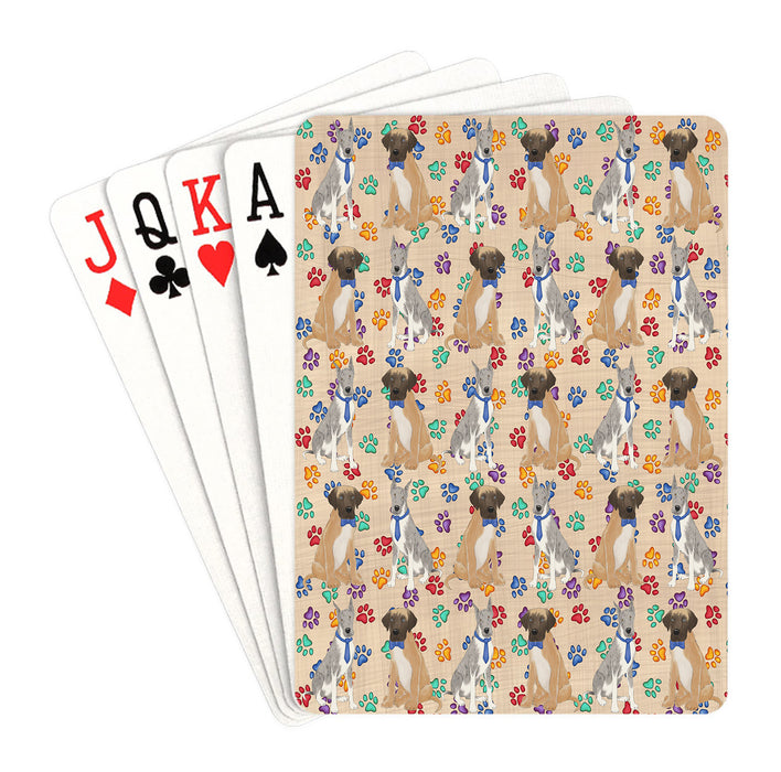 Rainbow Paw Print Great Dane Dogs Blue Playing Card Decks