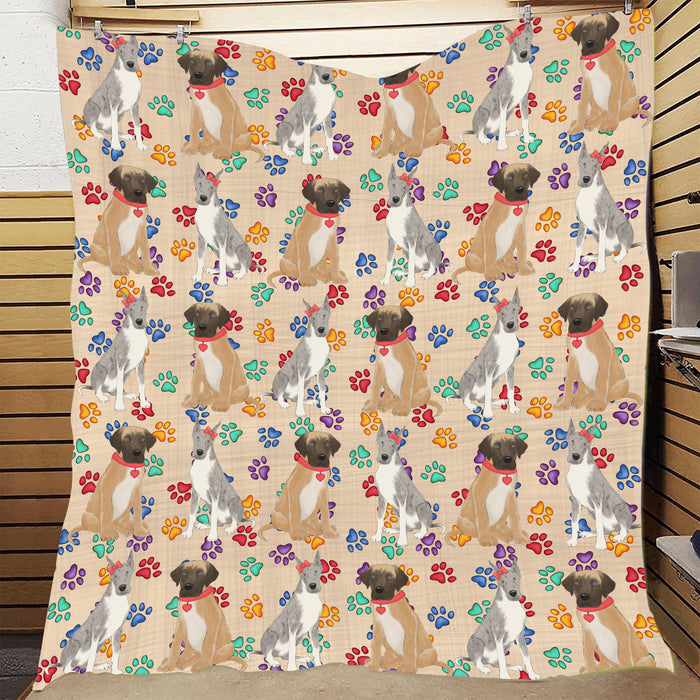 Rainbow Paw Print Great Dane Dogs Red Quilt